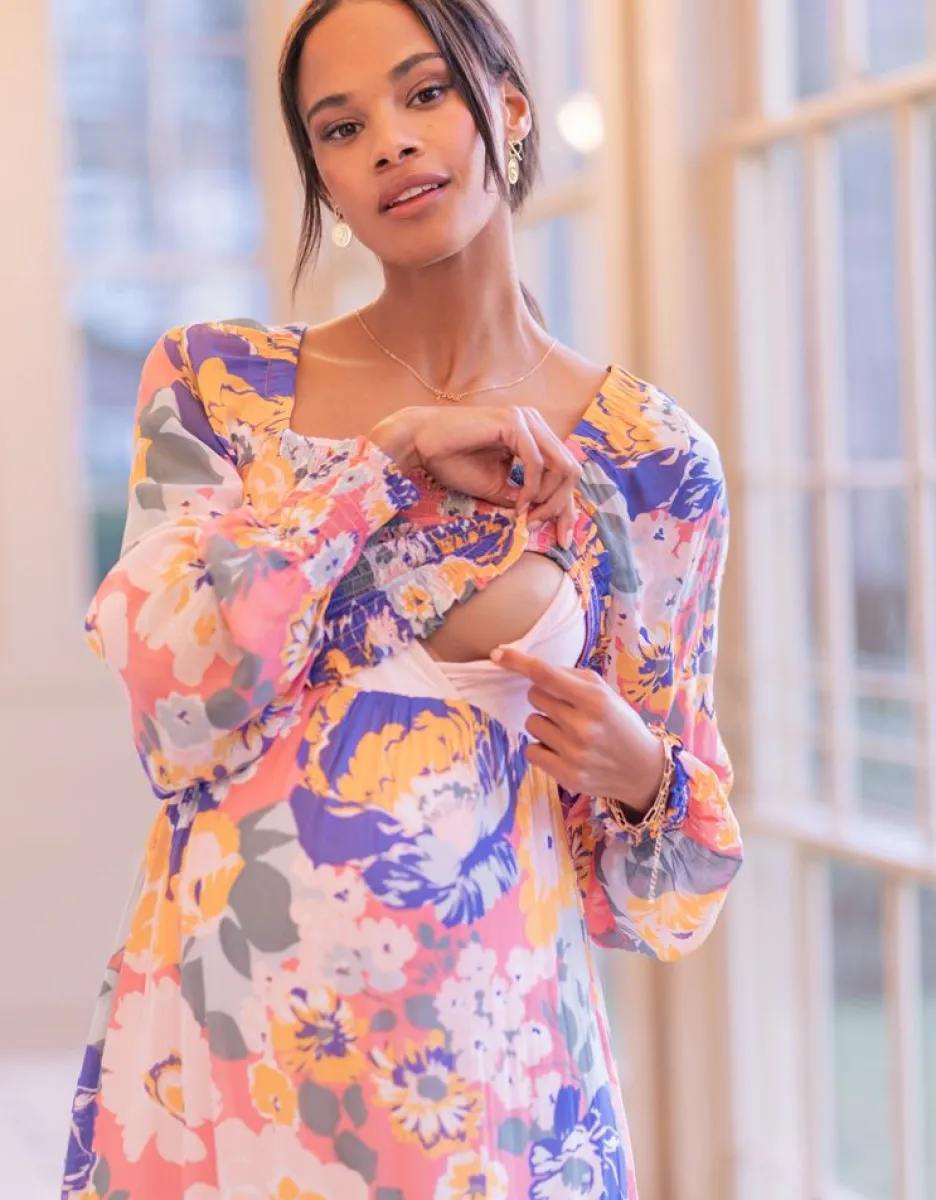 Outlet Boho Vintage Bloemen Maxi Zwangerschaps- En Voedingsjurk Vrouw Jurken