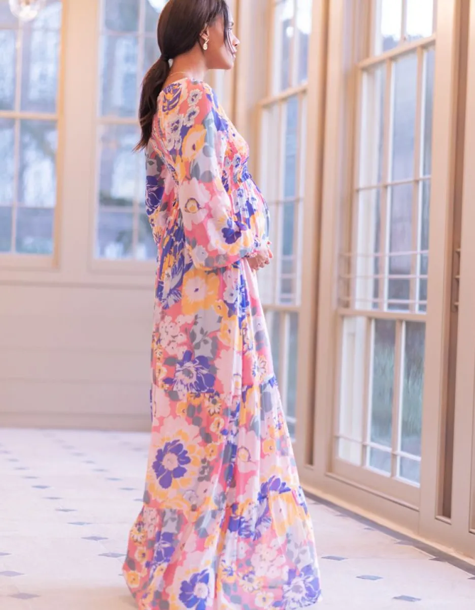 Outlet Boho Vintage Bloemen Maxi Zwangerschaps- En Voedingsjurk Vrouw Jurken