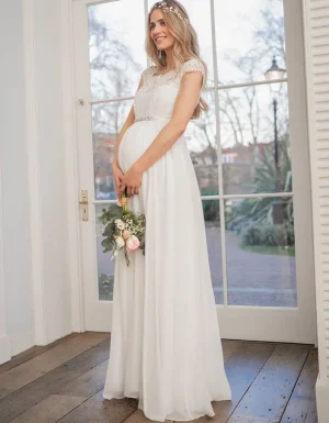 Cheap Ivoorkleurige Positie Trouwjurk Van Zijde En Eyelash Kant Vrouw Jurken