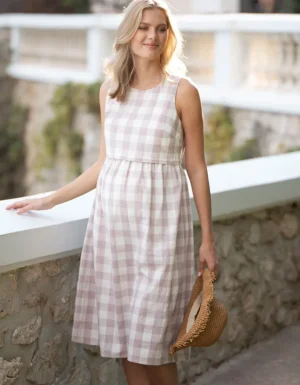 Cheap Mouwloze Gingham-Zwangerschapsjurk Tot Verplegingsjurk Vrouw Jurken