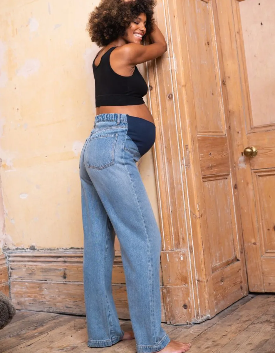 Cheap Zwangerschapsjeans Met Wijde Pijpen Voor Halverwege De Buik Vrouw Jeans